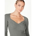 Scoop Women's Ribbed Bodysuit with Sweetheart Neck and Long Sleeves