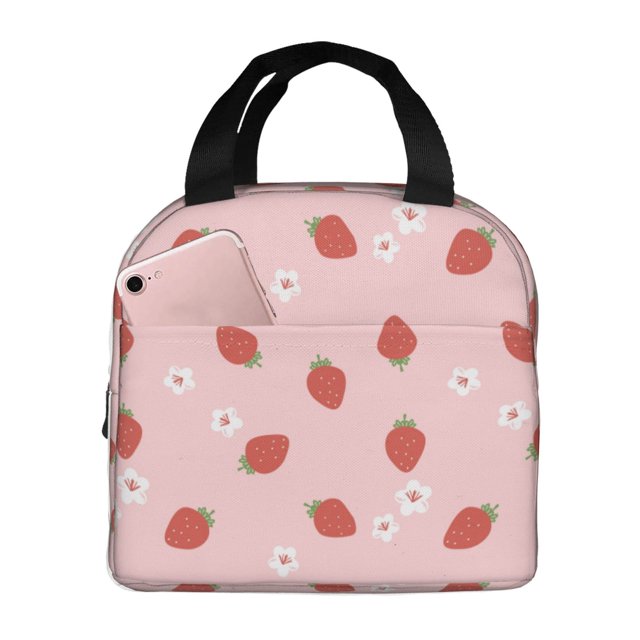 Fotbe Hand Drawn Strawberry Bolsa Térmica con Estampado y Forro de Aluminio Grueso Bolsa de Almuerzo con Bolsillo Frontal para Hombres y Mujeres, Ideal para Trabajo, Escuela