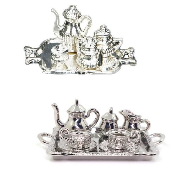 Vajilla de metal Hugo Té de Aleación de Metal Plateado en Miniatura 1:12