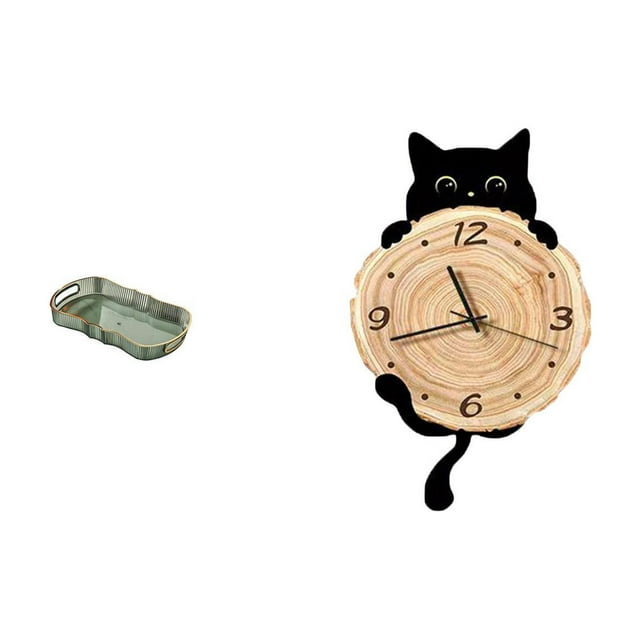 Elegante bandeja multifuncional para desayuno y almacenamiento de cosméticos con reloj de pared decorativo. Adorno ligero para oficina, dormitorio y h