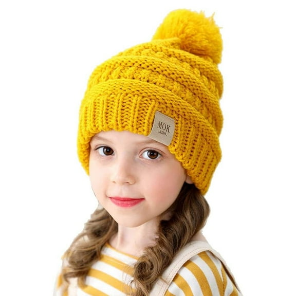 DOPI Girls Boys Child Hat Keep Warm Winter Casual Knitted Hat Wool Hairball Ski Hat Navy BlueOne size