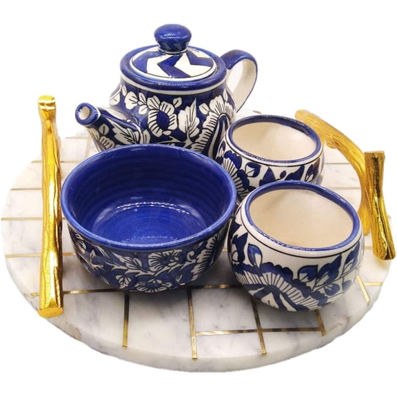 India Meets India Marble Serving Tray Serving Platter Best Gifting Handicraft by Awarded Indian Artisan (White)