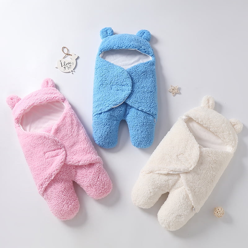 Babarla Newborn Baby Wrap Swaddle Blanket Knit Sleeping Bag Receiving Blankets Stroller Wrap adjustable Baby s Hook And Loop For Baby White 24 11 1.2