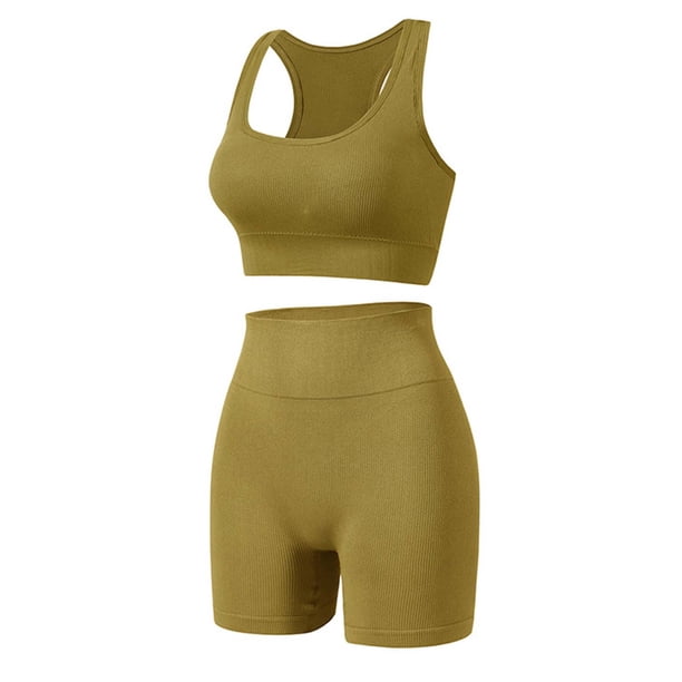 Gibobby Conjunto de entrenamiento para mujer Conjunto de sujetador deportivo acolchado para yoga y fitness para mujer, chaleco cómodo inalámbrico a de golpes (Amarillo,XL)