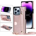 thumbnail image 2 of Case for Apple iPhone 14 Pro with Card Slot Holder, Removable Adjustable Shoulder Strap Lanyard Crossbody Neck Purse Phone Case for iPhone 14 Pro KB Rose, 2 of 13