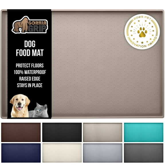 Feeding Mat, 18x12 Beige, 100% Waterproof Silicone Tray for Dogs and Cats by GORILLA GRIP