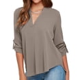 thumbnail image 1 of Fashion V-Neck Chiffon Blouse Tops for Womens Long Sleeve T-Shirt Casual Blouse Loose Fit T-shirt Black/White/Grey, 1 of 5