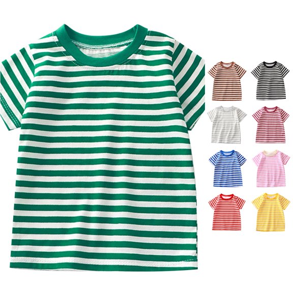 SUXIAN Boys Shirts Striped Short Sleeve Crewneck Tee Top Casual Baby Basic Soft Comfortable Toddler Boy Shirts Green 12-18 Months