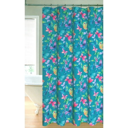 Butterfly Design Water Repellent Fabric Shower Curtain Peacock