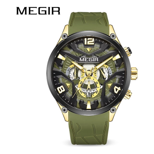 Reloj Megir, cronógrafo de silicona, resistente al agua, 30 m, para hombre