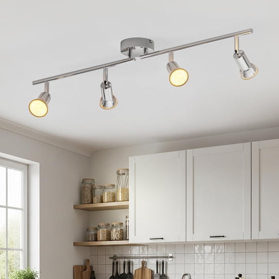 YNTVV-4-Light LED Ceiling Track Lighting Fixtures, Flexibly Rotatable Light Heads, Modern Ceiling Spot Lights for Kitchen, Living Room, Bedroom, Chrome(GU10 Socket, Bulbs Not Included)