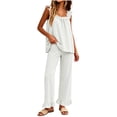thumbnail image 5 of BRELIL Women's Two Piece Outfits Square Neck Sleeveless Tank Top Wide Leg Pants Lounge Set Casual Pajama Sets Loose Fit Vacation Travel Matching Tracksuit, White XL, 5 of 9