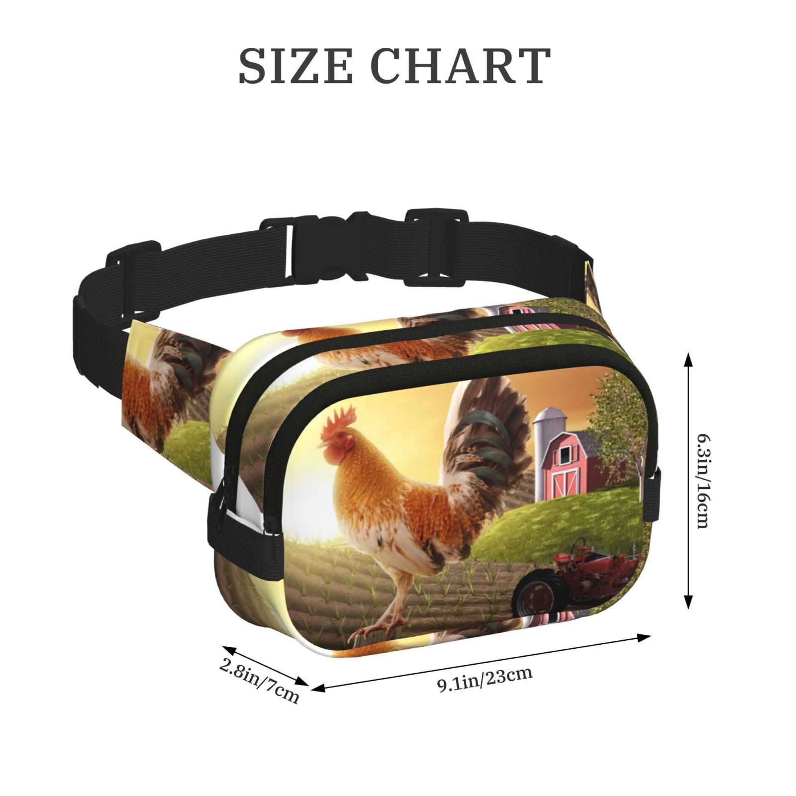 Hirioo Country Farm Morning Rooster for Double Layer Waist Bag Adjustable Fanny Pack For Travel Running Hiking