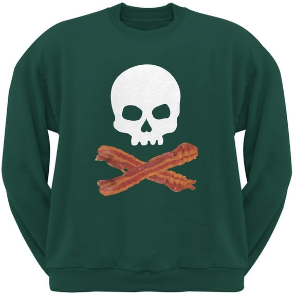 Bacon Skull And Crossbones Dark Green Adult Sweatshirt - Large