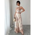 thumbnail image 5 of Women's Botanical Halter Crop Top and Wide Leg Pants Set, Printed Two Piece Vacation Outfit, 5 of 7