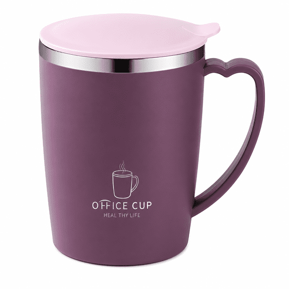 RAIRSKY 304 Stainless Steel Coffee Mug with Lid - 12Oz Thermal Insulated Travel Mug,Spill-Proof,Double-Wall Vacuum Insulation for Hot & Cold Drinks,Comfortable Handle,White/Purple