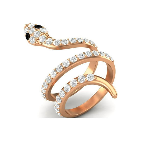 925 Sterling Silver Rose Vermeil Natural Black Spinel Cobra Snake Women Valentines Day Gifts Wrap Rings