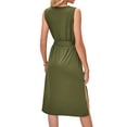 thumbnail image 5 of HUBERY Women Crewneck Sleeveless Tie Waist Pocket Split Hem Solid Color Midi Dress, 5 of 7