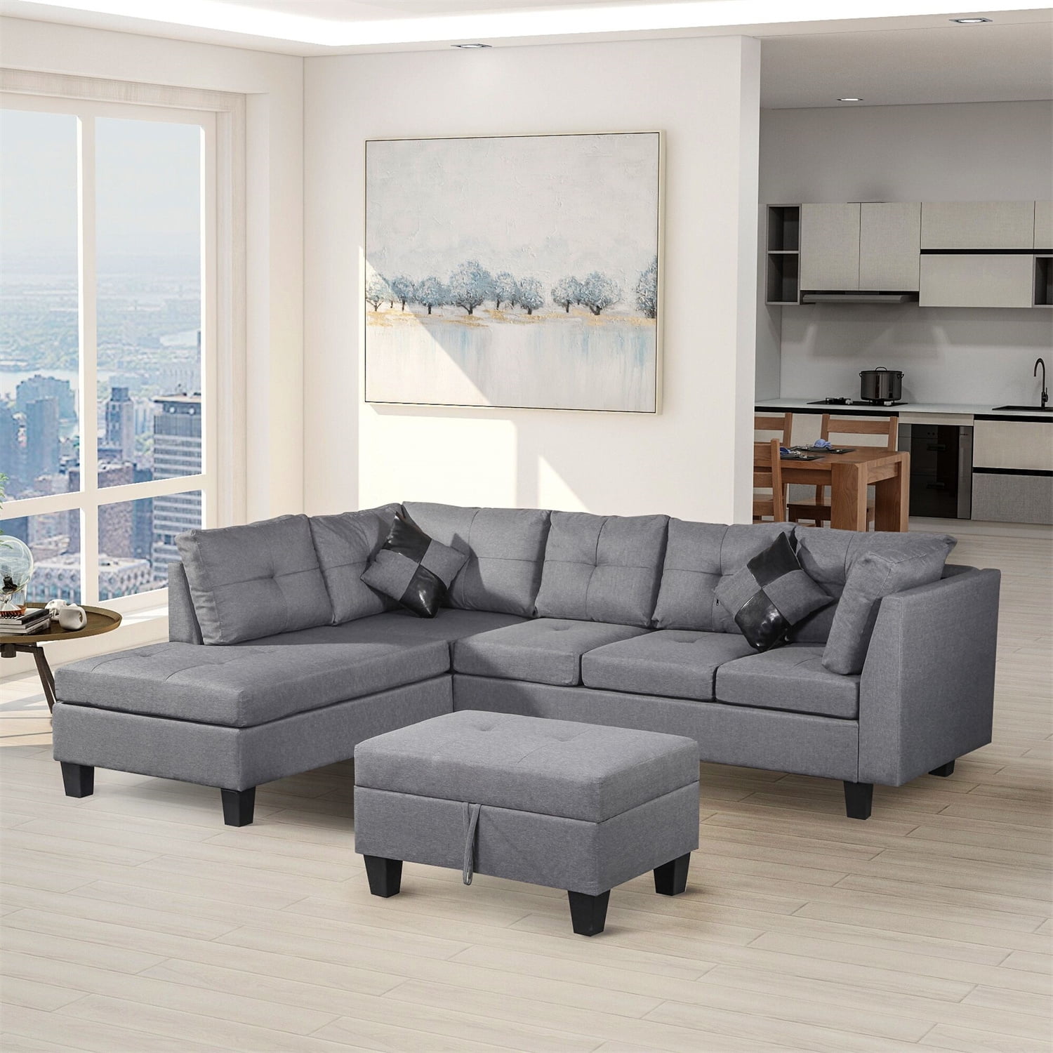 3 Piece Convertible Sectional Sofa Bed With Storage Baci Living Room