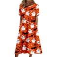 thumbnail image 2 of Fall Dresses V-Neck 3/4 Sleeve Dress Halloween Graphic Midi Dress Loose Fit Boho Dresses for Women, 2 of 6