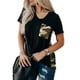 thumbnail image 3 of Pntutb moda mujer manga corta cuello redondo impreso Pachwork bolsillos tops blusa Pntutb Pntutb-8867, 3 of 5