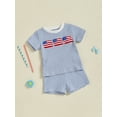 thumbnail image 5 of BemeyourBBs Toddler Baby Boy Girl 4th of July Outfit Infant Baby Independence Day Summer Clothes Waffle Knit Cute American Flag Embroidery Striped Short Sleeve T-Shirt and Shorts Set, 5 of 9