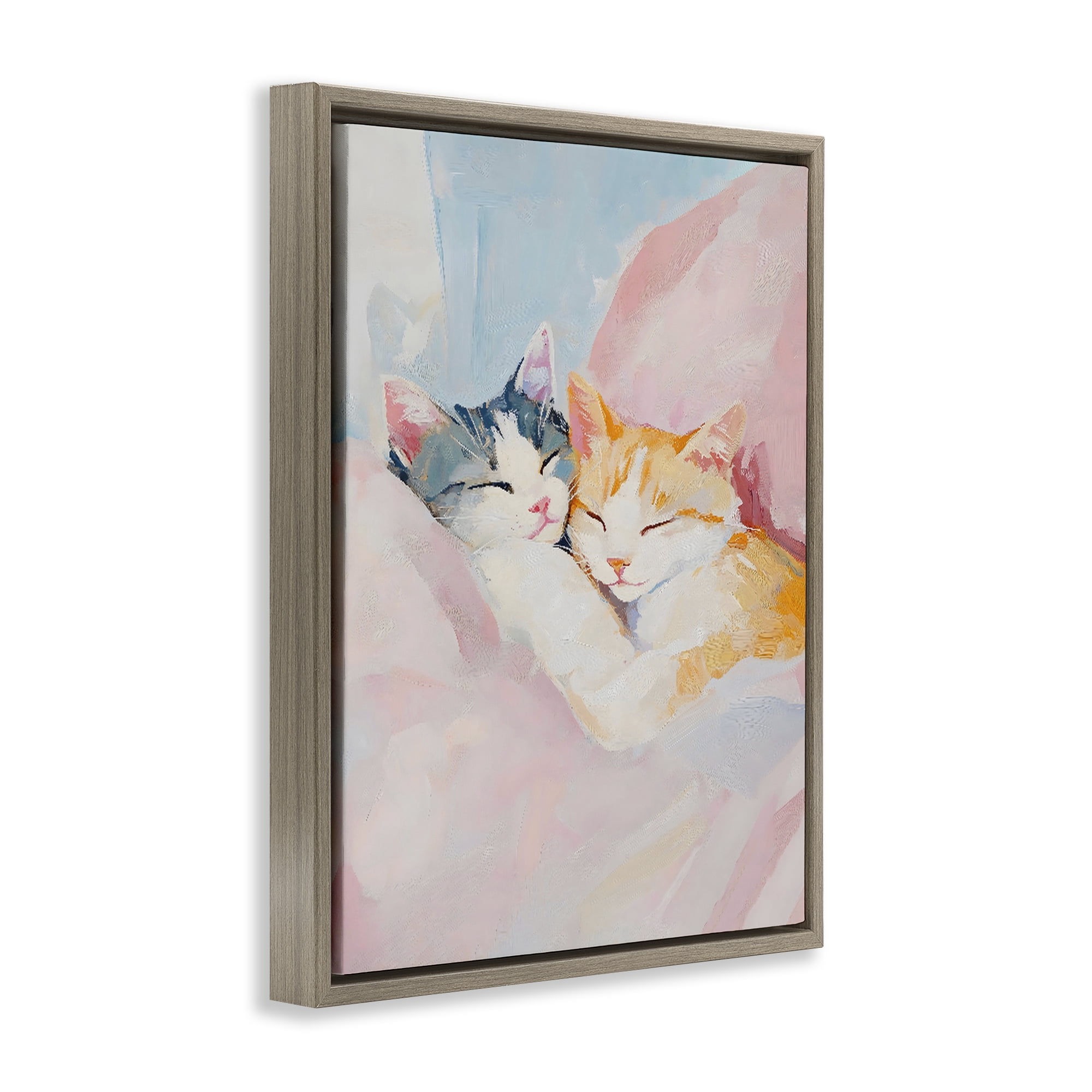 Stupell Industries Sleeping Kittens Embrace Brown Framed Floater Canvas Wall Art, design by The Prints Vibe