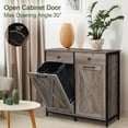 thumbnail image 4 of Double Tilt Out Trash Cabinet 20 Gal, Kitchen Wooden Recycling Cabinet, Hidden Trash Can Holder w/Drawers & Tabletop, Dog-Proof Trash Bin Cabinet, Trash Bins NOT Included(Gray), 4 of 16