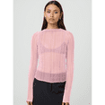 thumbnail image 4 of Camisetas de Larga Transparentes para Mujer, de Transparente, Ajustadas, con Ribete Festoneado, Blusas y Conjuntos Superiores Rosa M, 4 of 9