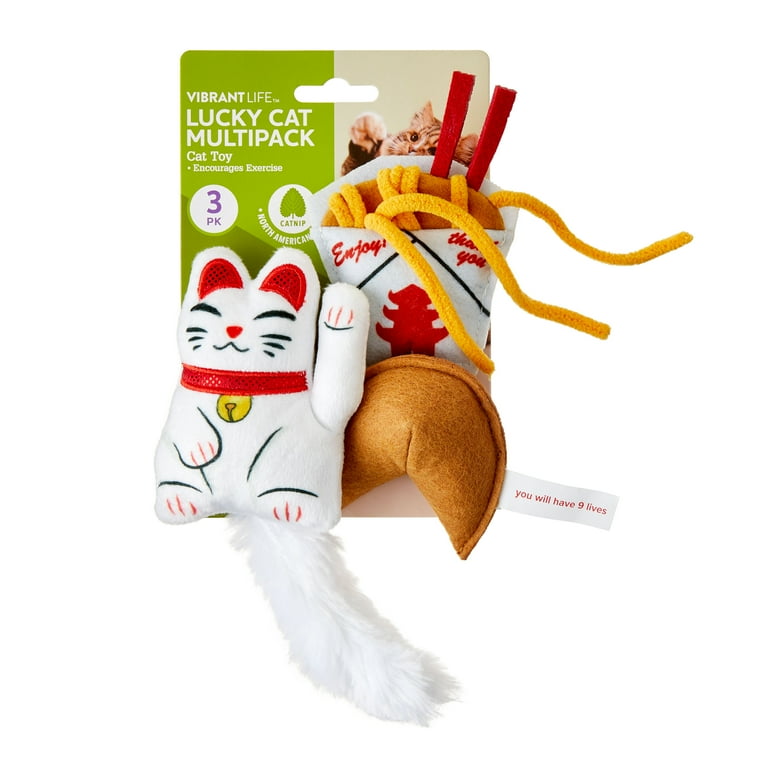 Vibrant Life Lucky Cat Toys with Catnip 3 Pack Plush White Cat