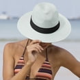 thumbnail image 2 of Jalioing Straw Panama Hat for Women Wide Brim Summer Beach Hat Foldable UV Protection Sun Hat Packable Headwear, 2 of 5