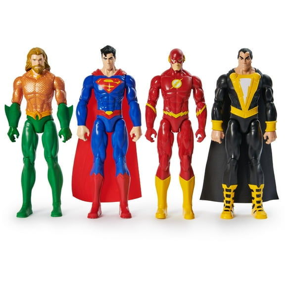 DC Comics, Action Figure 4-Pack, Aquaman, Superman, The Flash, Black Adam, 12-inch, Collectible Superhero Kids Toys for Boys and Girls, Ages 3+