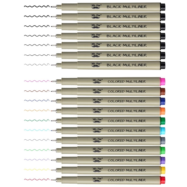 Bolígrafos de dibujo Mr. Pen, 18 unidades, tinta negra, multilínea, 0,3 mm