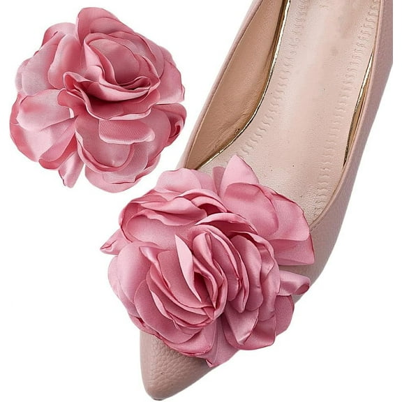 2 Pcs Rose Shoe Clips Removable Flower Shoe Clips Pair Fabric Rose Accessories Shoe Clips With Buckles for Wedding Woman High Heels Decoration Shoe Ornaments Older Shoes Decorate Mixed Color