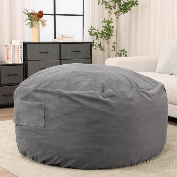 MCQ 4FT Comfy Bean Bag Chair for Adults, Large Lounger with Removable Plush Cover, Dark Gray