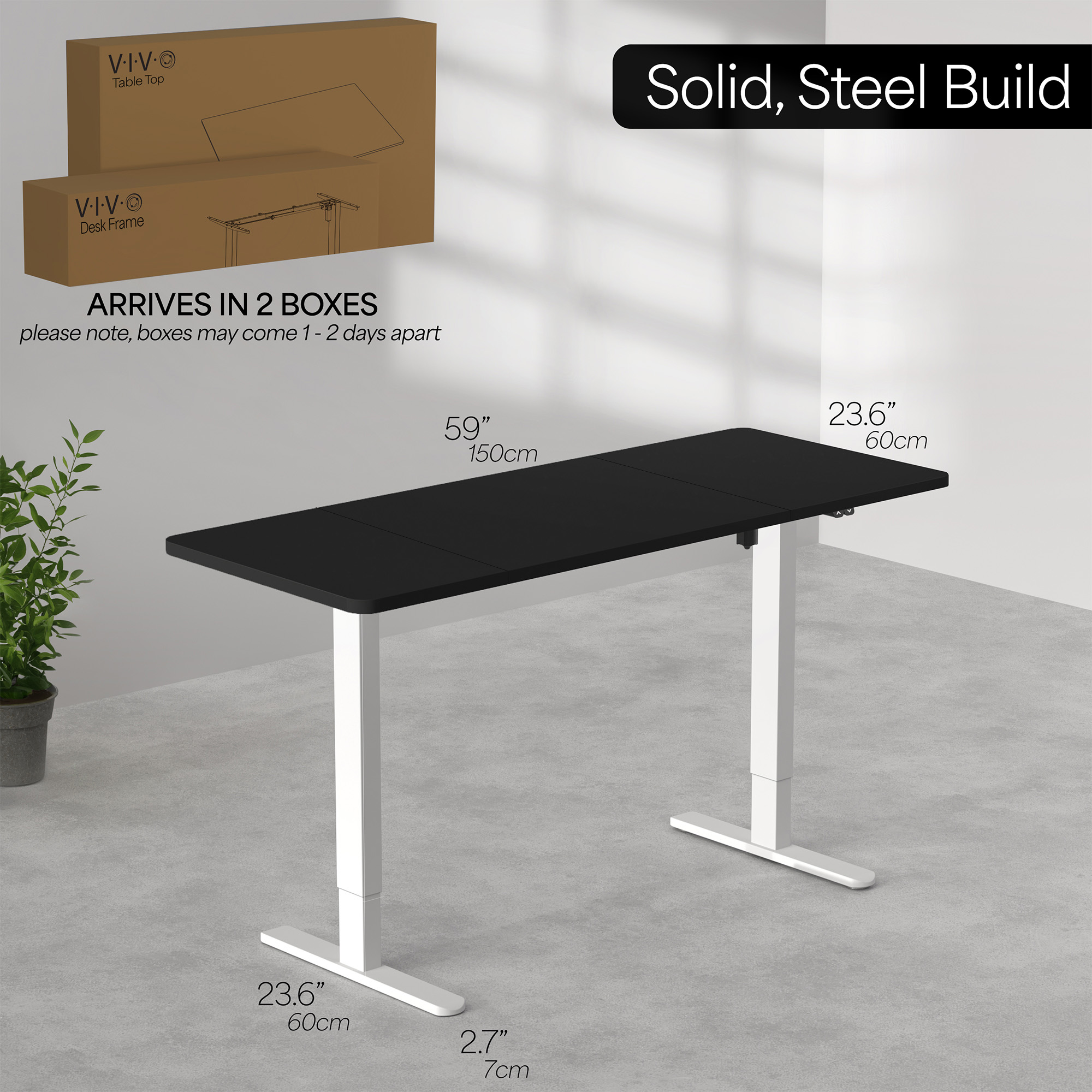 VIVO Electric 60”x24” Stand Up Desk, Dark Gray Table Top, White Frame