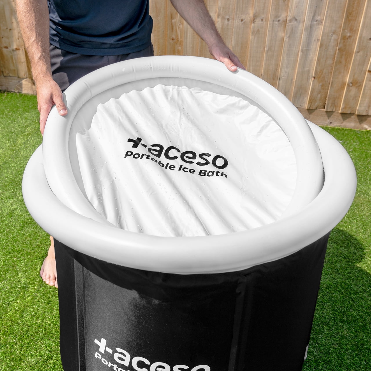ACESO Portable Ice Bath | Cold Water Therapy Recovery Tub for Athletes | 100 Gallon Capacity Cold Plunge Tub with Inflatable Thermal Lid and All-Weather Cover