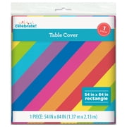 Way To Celebrate Rectangular Plastic Table Cover, 54 x 84 in, Multicolor Rainbow Striped, 1 Count