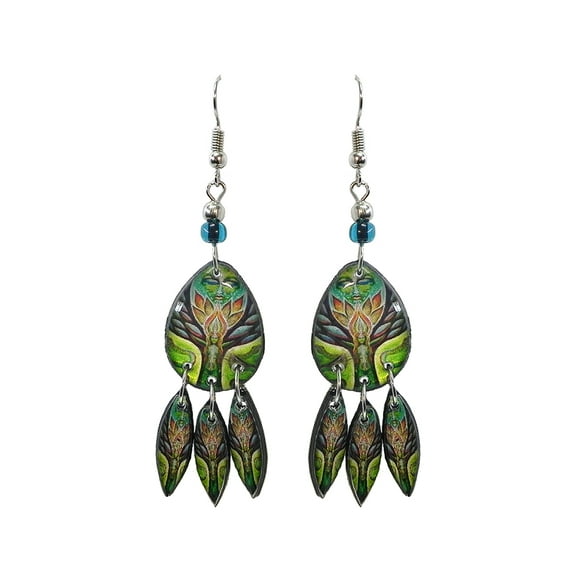 Teardrop New Age Spiritual Graphic Long Dangle Earrings - Womens Fashion Handmade Jewelry Hippie Accessories