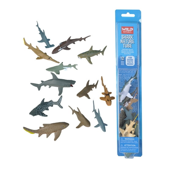 Wild Republic Nature Tube Shark Figurines, 12 Pieces