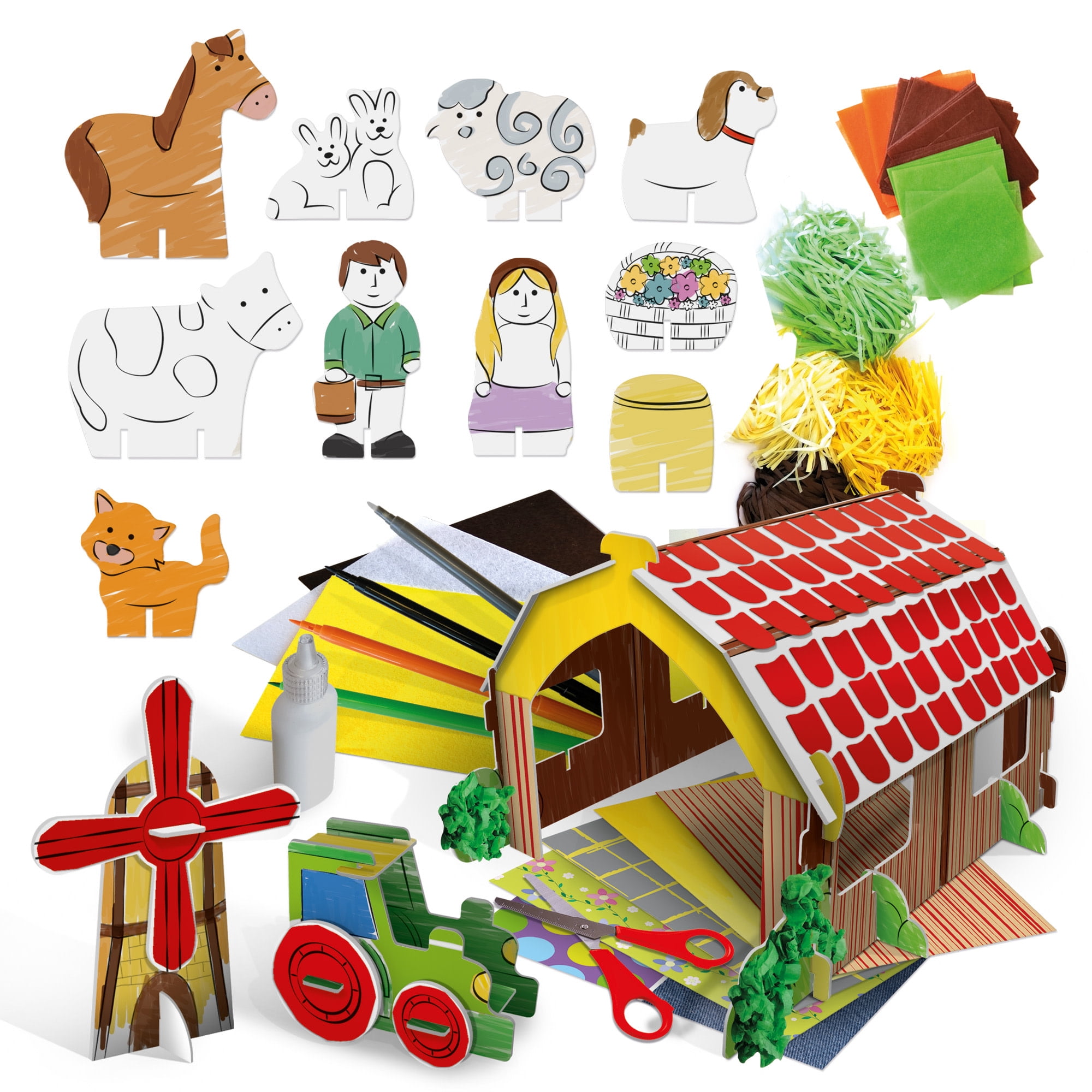 Headu: My First Creative Farm - Build-Color-Decorate a 3D Farm Scene, Barn-Animals-Farmers Cut-Out Pieces, DIY Tactile Storytelling Crafting, Kids 4+