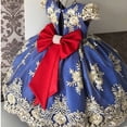 thumbnail image 6 of Odeerbi Kids Girls Retro Gowns Lace Embroidered Princess Dress Renaissance Medieval Party Birthday Dress New Pattern Sleeveless Court Style Dress Dark Blue, 6 of 9