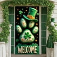 thumbnail image 3 of Green Theme St. Patrick's Day Banner Shamrock Pattern Festival Display Gold Star Accent Decorative Eggs Clover Backdrop for St. Patrick's Day Party Celebration Pub Event, 3 of 9