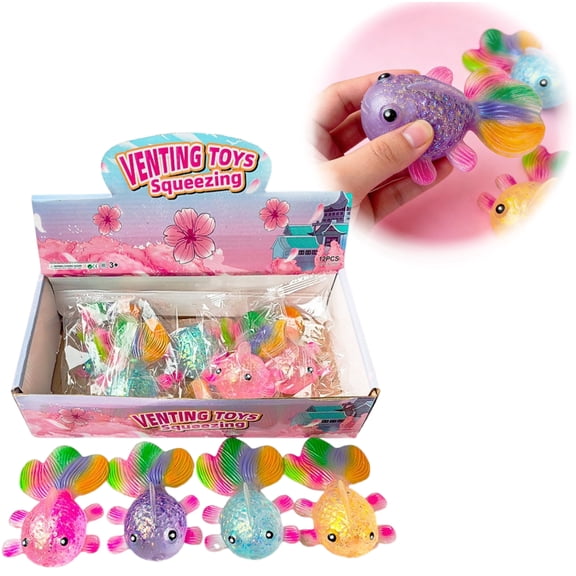 Goldfish Shape Sensory Stress Balls, Glittery Slow Rising Squishies, Cute Fidget Toys for Adults Stress Relief at Work or Travel