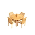 thumbnail image 2 of Grade-A Teak Dining Set: 4 Seater 5 Pc: 48" Round Table And 4 Hari Stacking Arm Chairs Outdoor Patio WholesaleTeak #51HR1005, 2 of 4