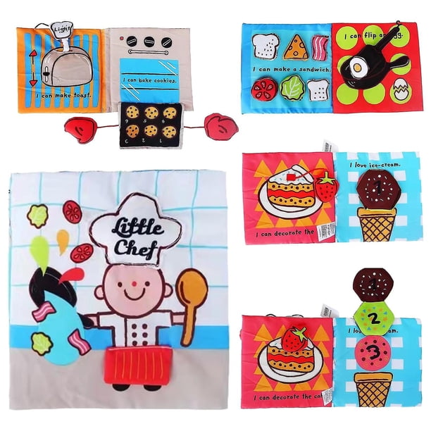 Libro de actividades para bebés, juguete de tela suave, juguete infantil, libro de cuentos en 3d para niños pequeños, juguetes de tela lavable sensorial/cocinero/ kaili Sencillez