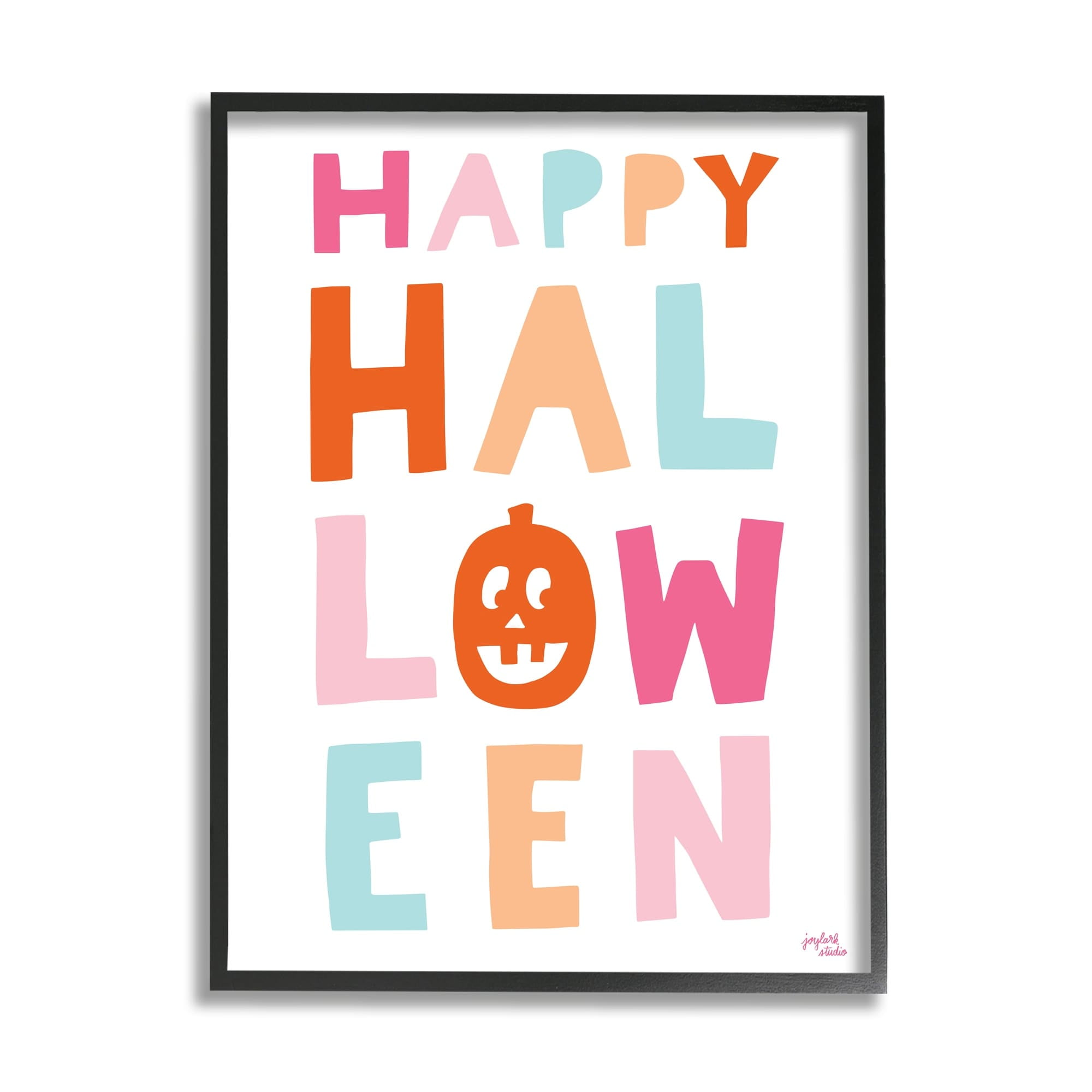 Stupell Industries Pastel Happy Halloween Text Whimsical Pumpkin Motif Graphic Art Gray Framed Art Print Wall Art, Design by Jess Baskin