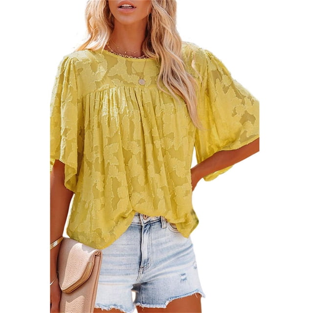 Cuello para Mujer Minnieouse camisa de Media manga jersey con volantes blusa de encaje estético baile de cumpleaños ropa de primavera Amarillo METRO