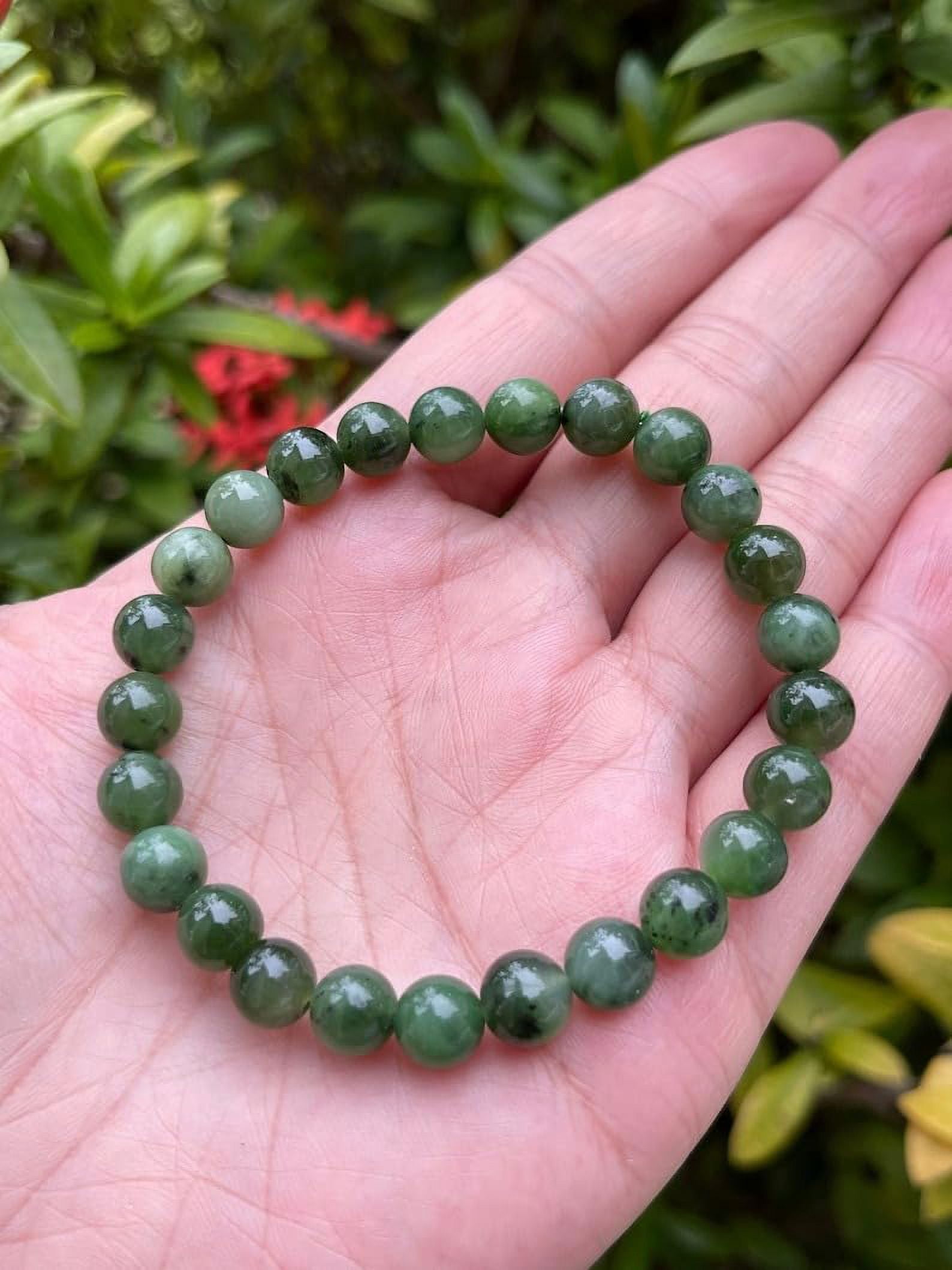 Nephrite Jade Crystal Bead Bracelet 6-8mm, Wholesale Genuine Nephrite Jade Stretch Gemstone Bracelet, Nephrite Jade Gift for Men & Women (2)