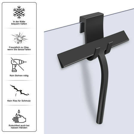 Amerteer Bathroom Shower Window Squeegee - Deluxe Cleaning Tool for Mirror/Glass/Car Windshield/Kitchen, Stainless Steel, All Purpose Squeegee Wiper with Hook-Black